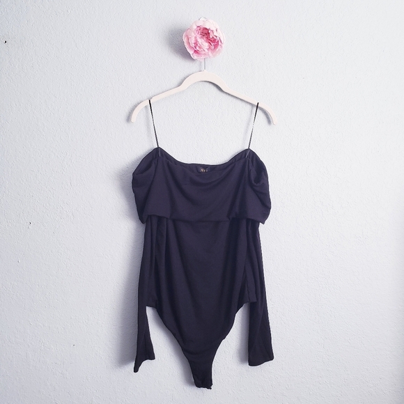 AFRM Black Ribbed Off Shoulder Long Sleeve Bodysuit - Picture 2 of 8
